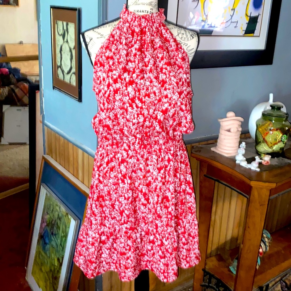 Red and white halter dress